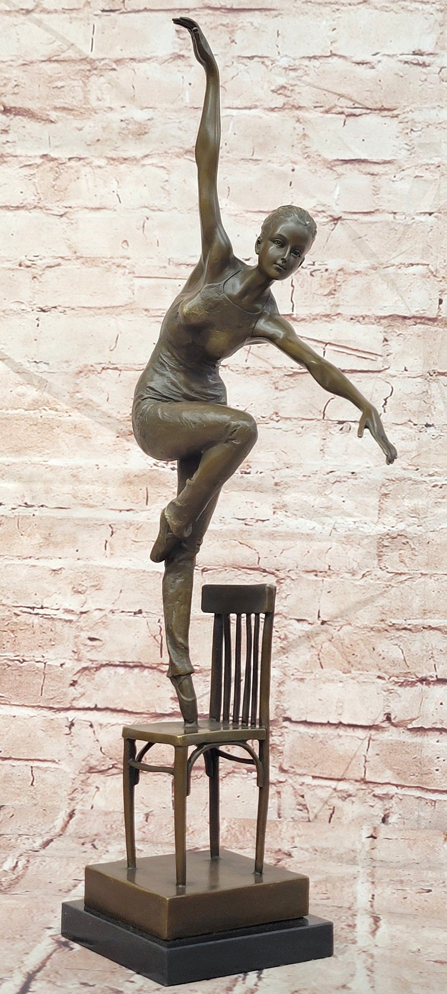 Bronze Sculpture Statue Decor Statues Girl Dance Standing on Chair by Patoue