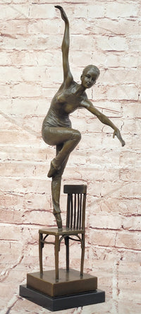 Bronze Sculpture Statue Decor Statues Girl Dance Standing on Chair by Patoue