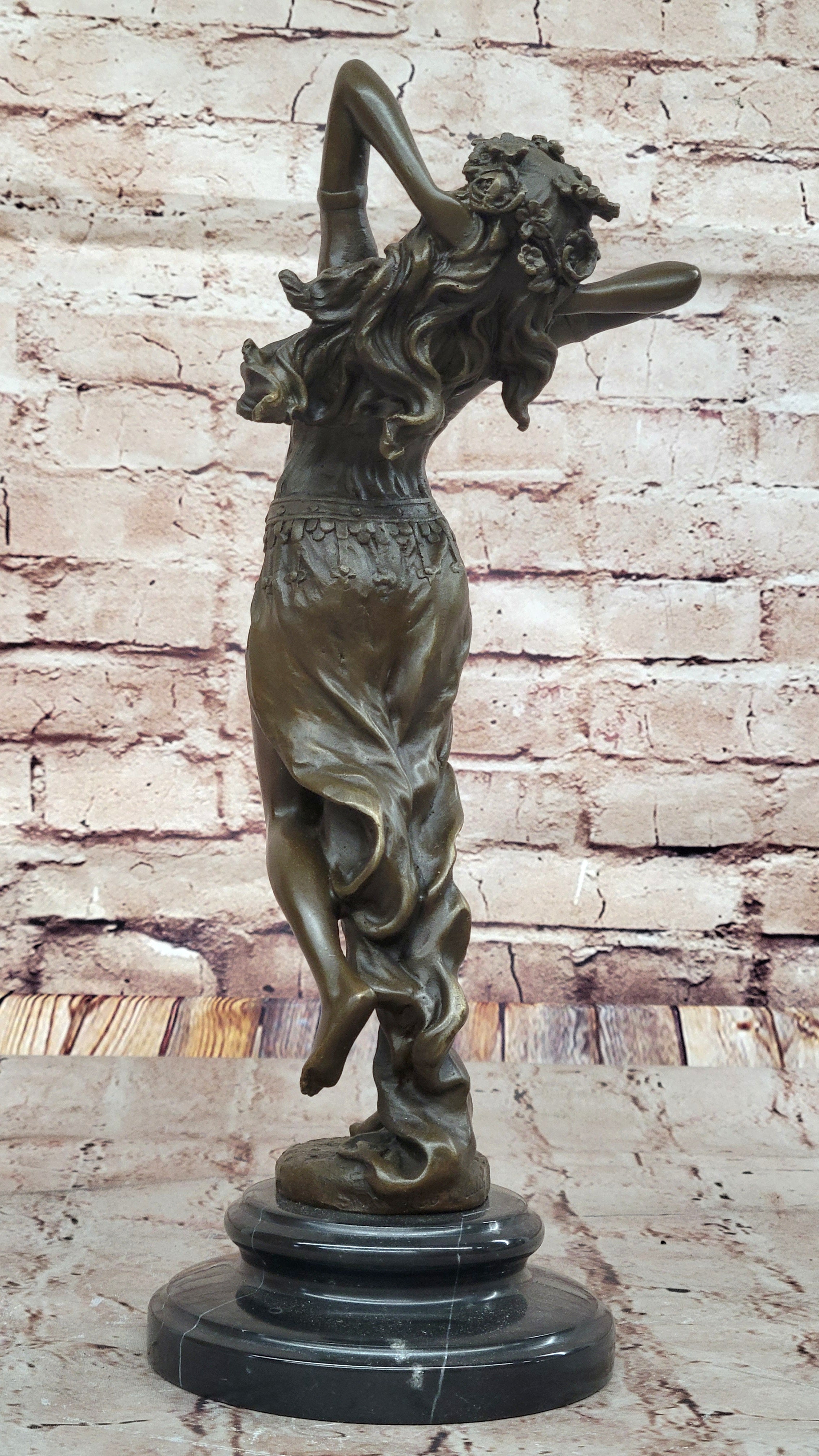 Dancing Maiden Bronze Sculpture – Art Nouveau on Marble Base