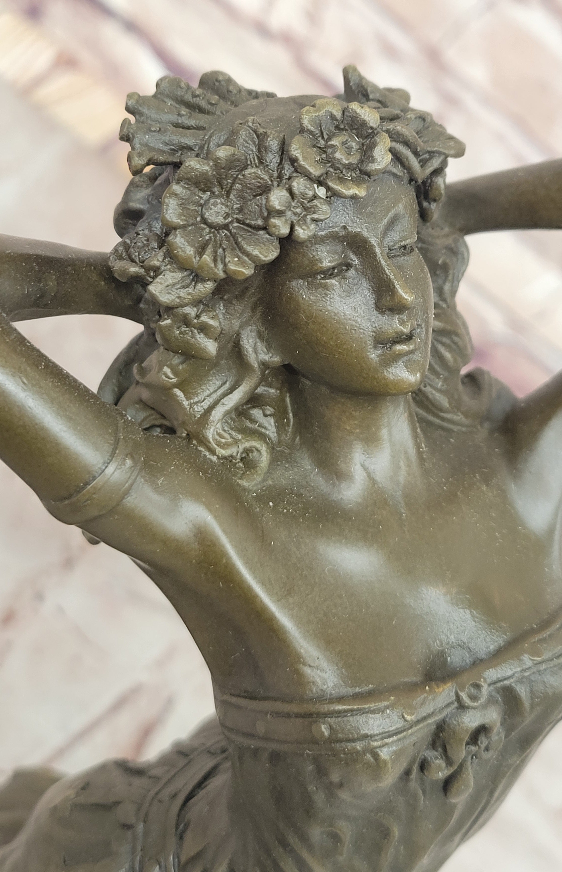 Dancing Maiden Bronze Sculpture – Art Nouveau on Marble Base
