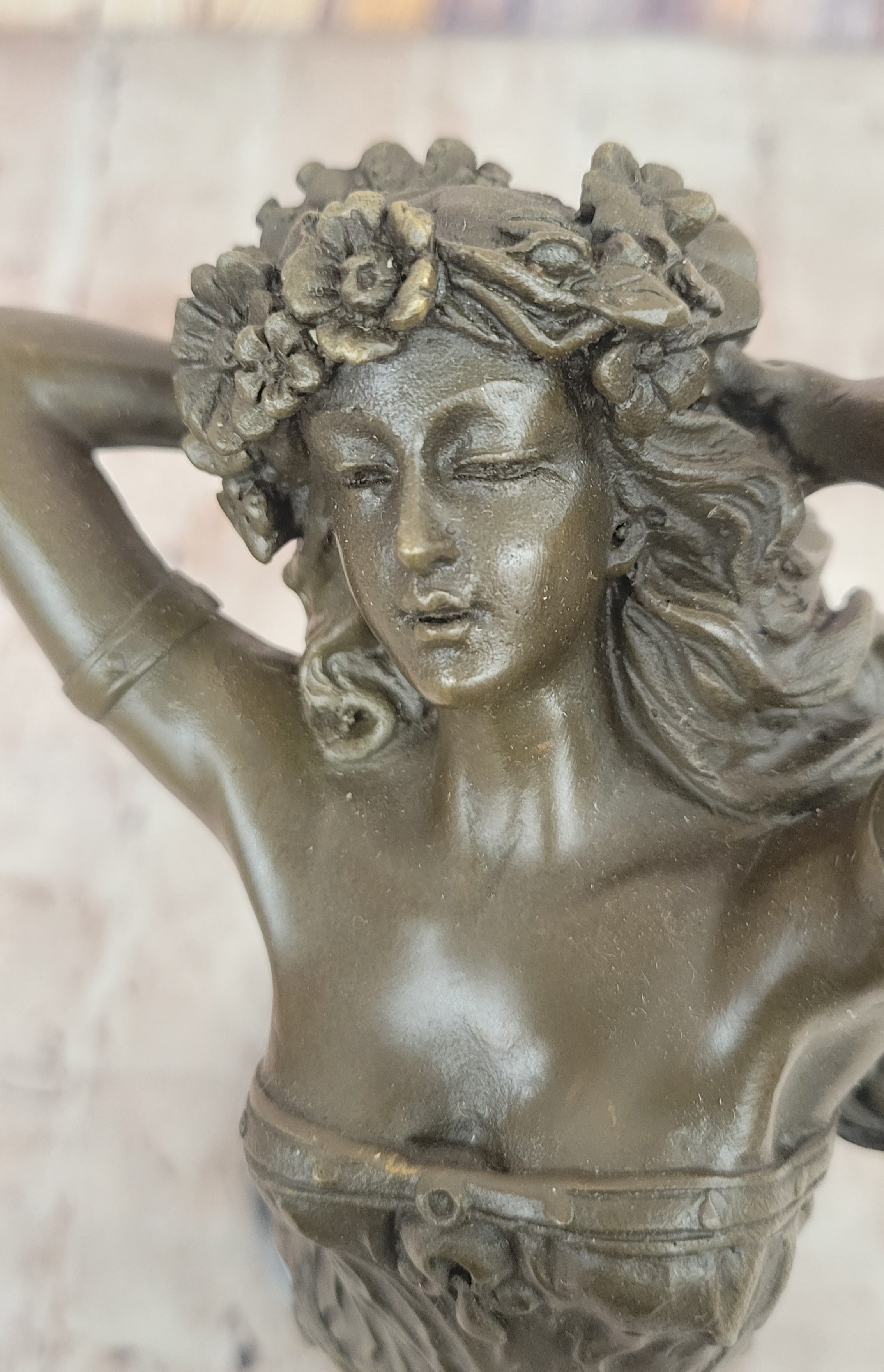 Dancing Maiden Bronze Sculpture – Art Nouveau on Marble Base