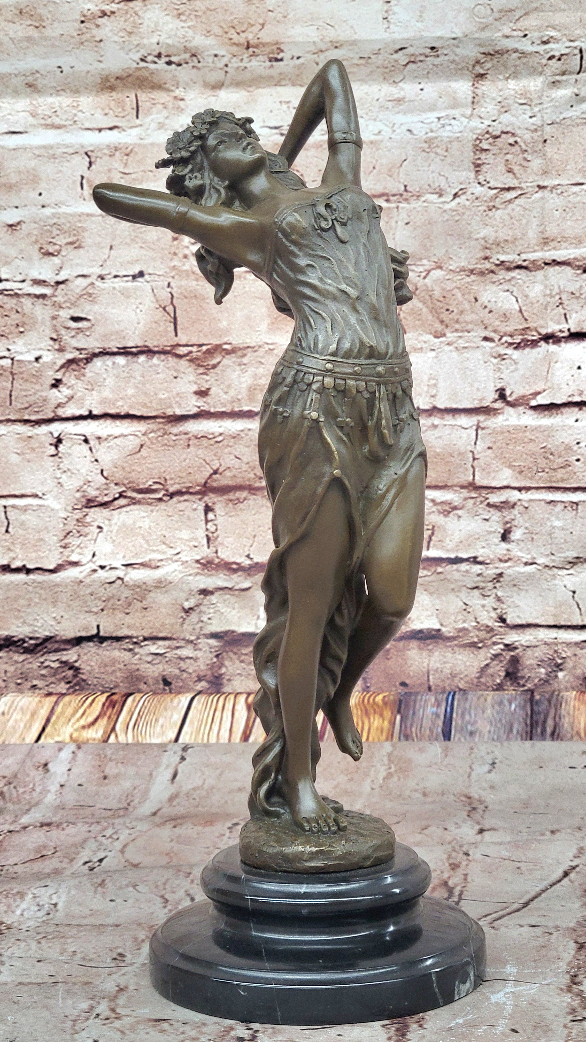 Dancing Maiden Bronze Sculpture – Art Nouveau on Marble Base