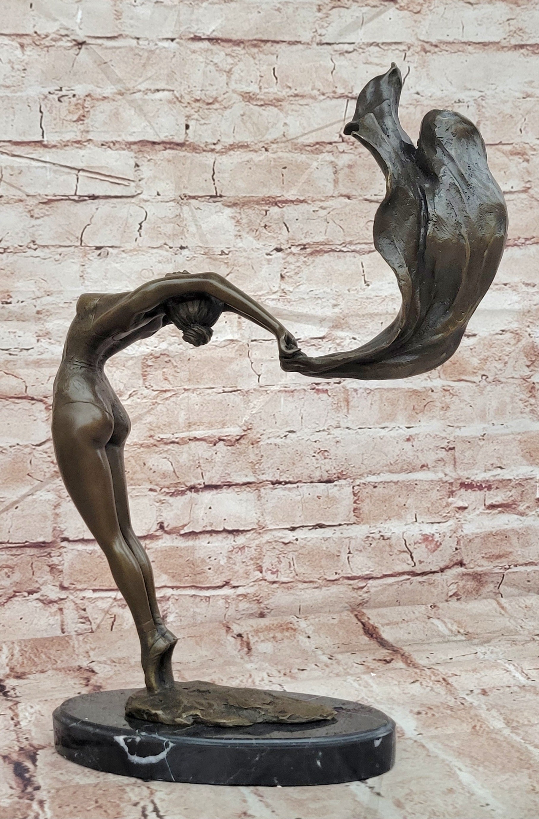 Signed Original Mavchi Ballet Dancer with Voile Bronze Sculpture Figurine Statue