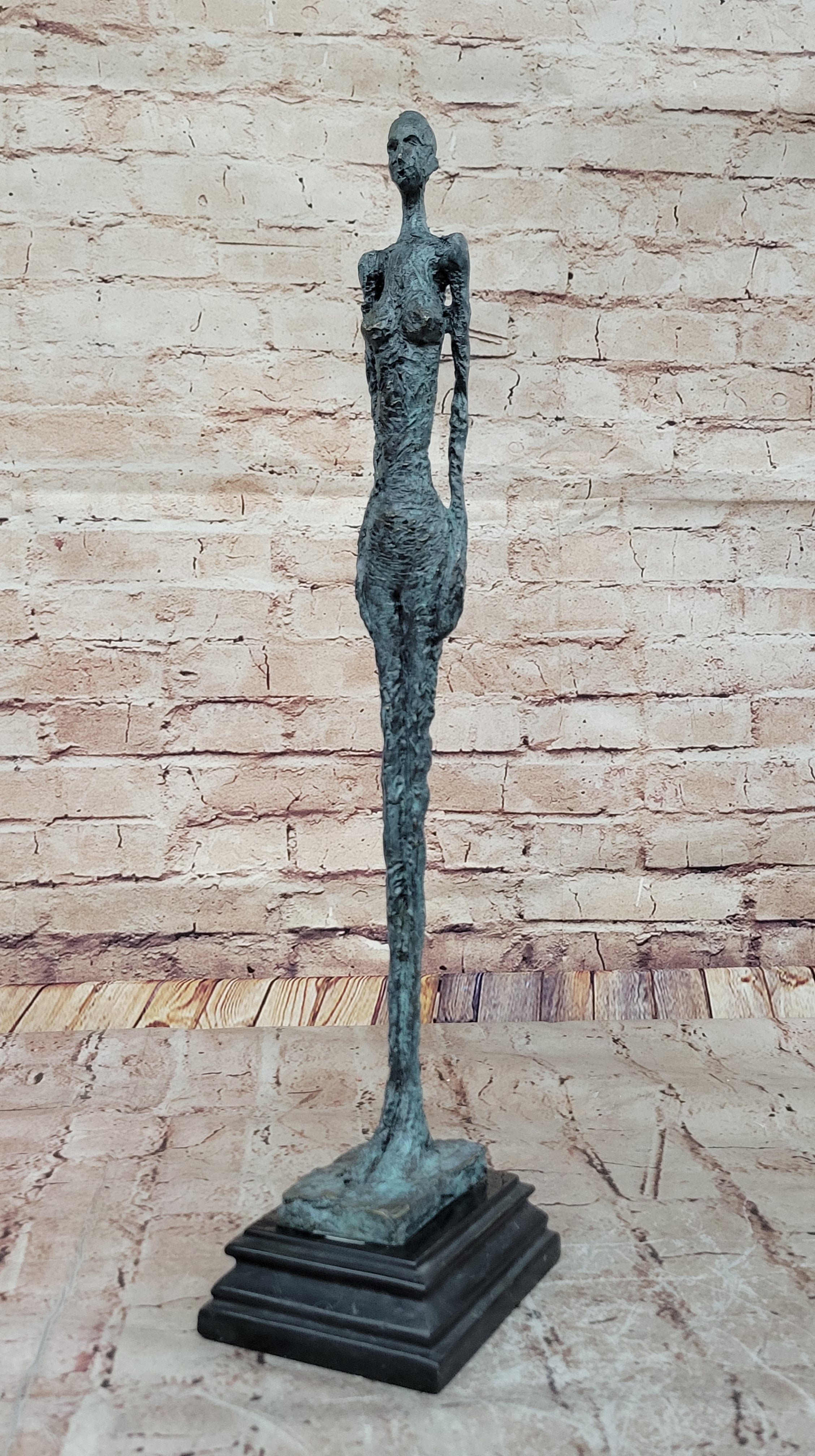 Hot Cast Bronze Standing Woman by Giacometti on Marble Base