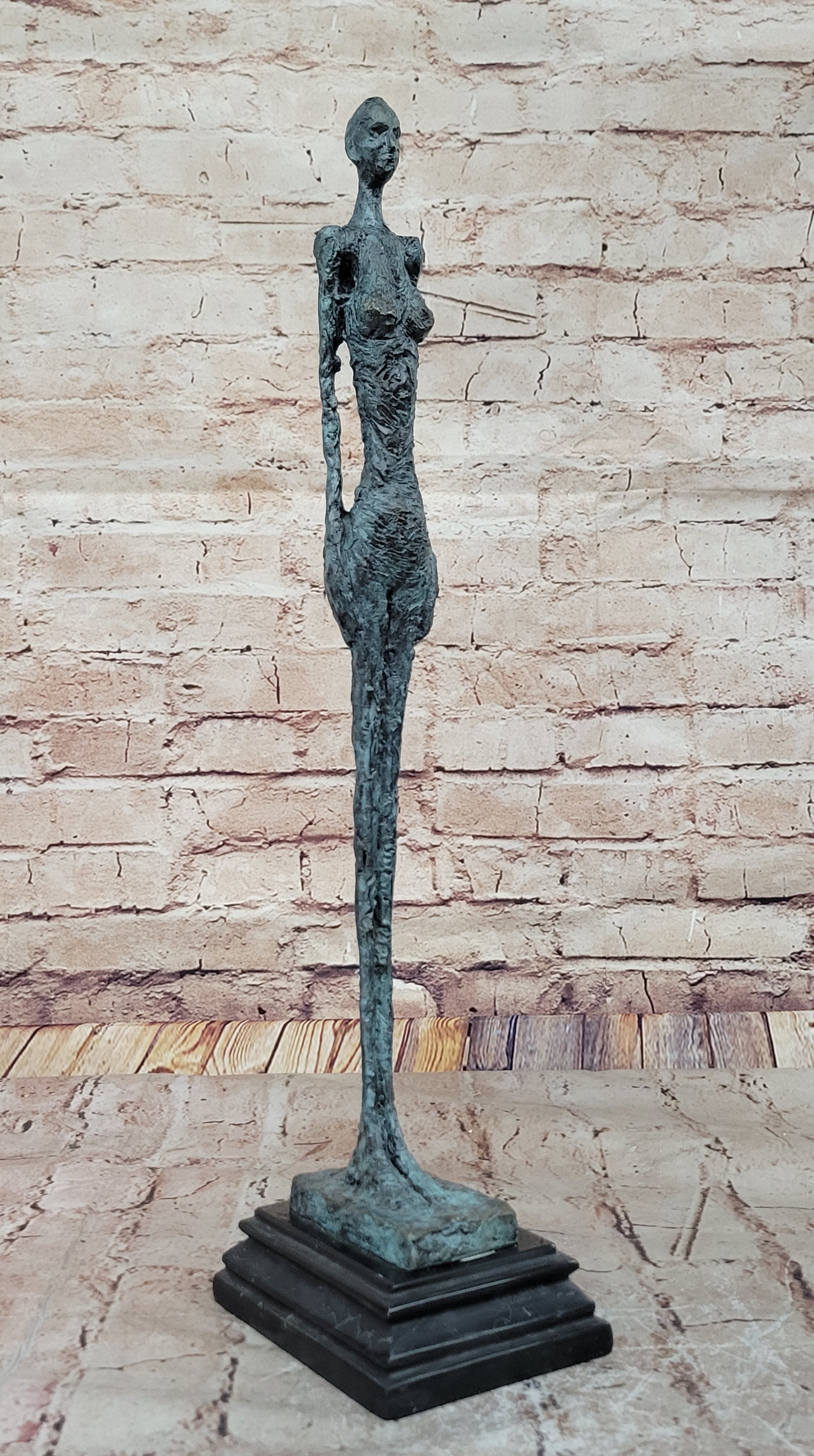Hot Cast Bronze Standing Woman by Giacometti on Marble Base