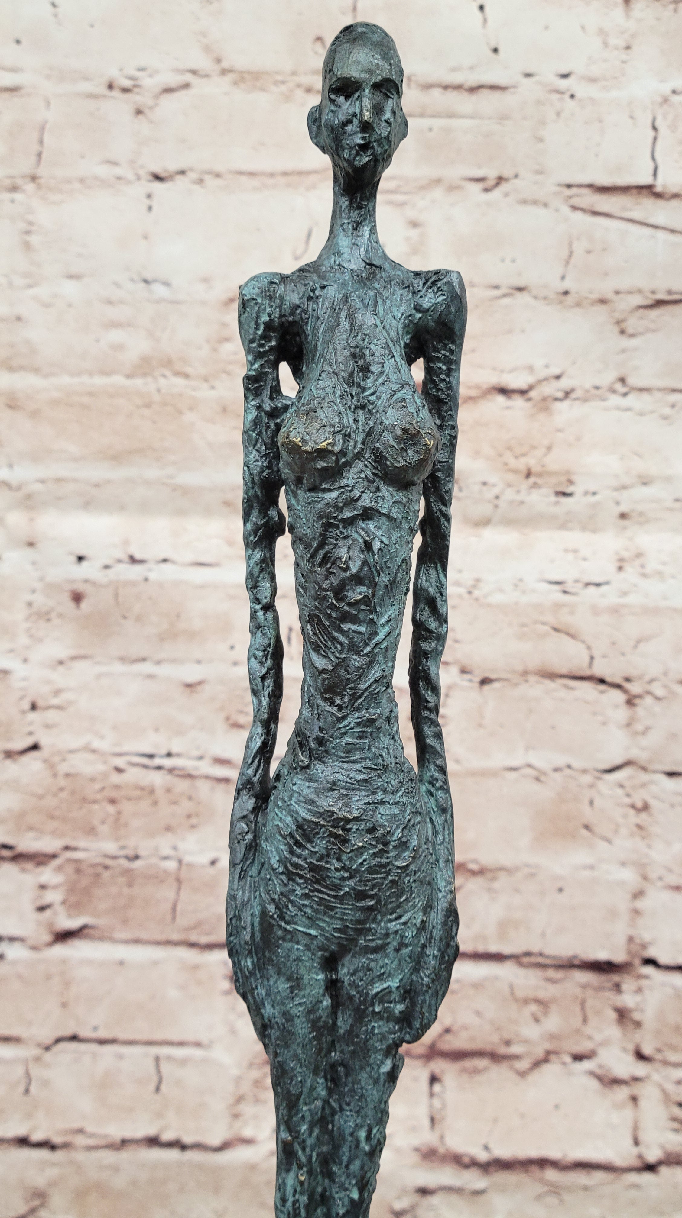 Hot Cast Bronze Standing Woman by Giacometti on Marble Base