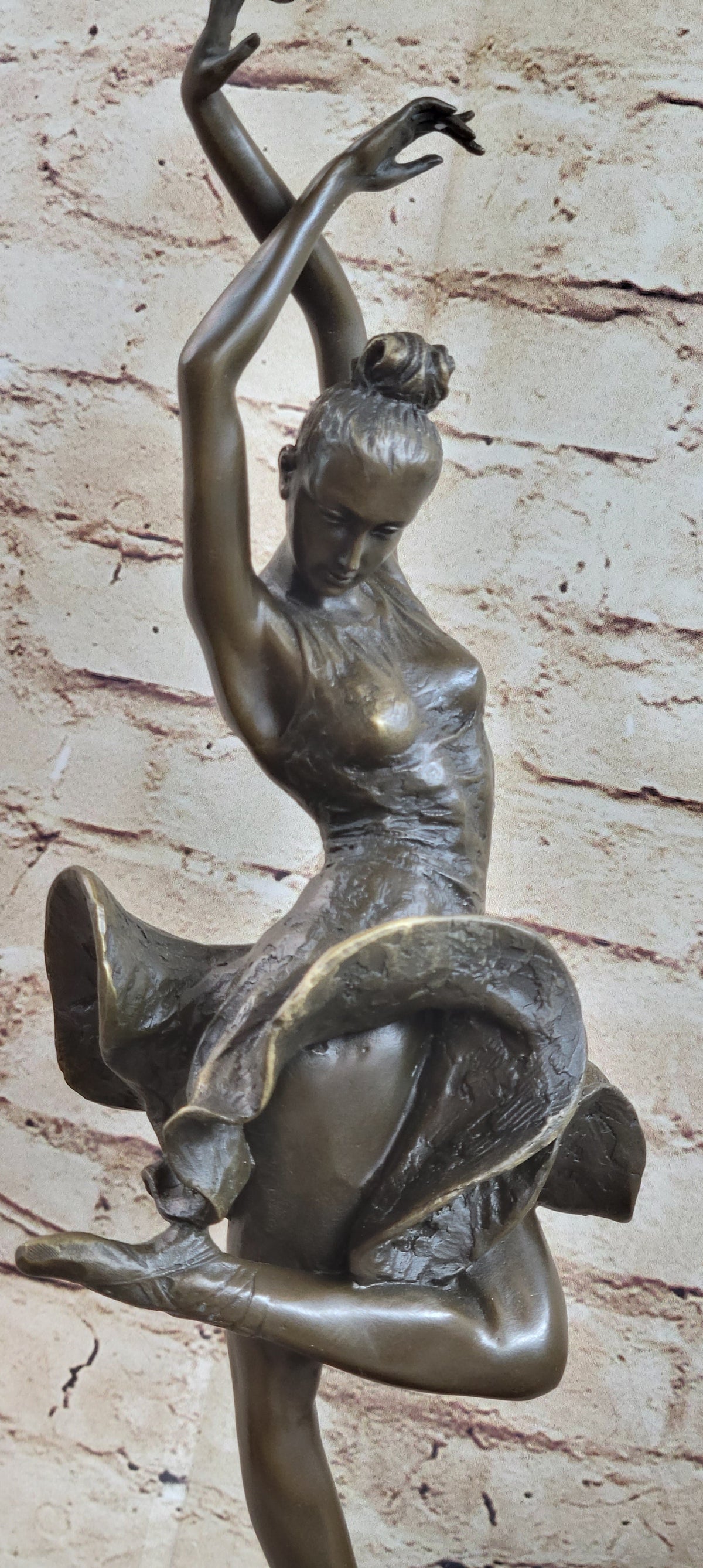 Spanish Flamenco Dancer Bronze Sculpture on Marble Base