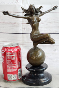 Gaia Earth Mother Nude Female Figure Girl Standing World Globe Bronze Sculpture