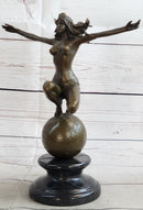 Gaia Earth Mother Nude Female Figure Girl Standing World Globe Bronze Sculpture