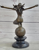 Gaia Earth Mother Nude Female Figure Girl Standing World Globe Bronze Sculpture