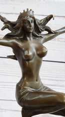 Gaia Earth Mother Nude Female Figure Girl Standing World Globe Bronze Sculpture