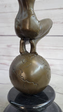 Gaia Earth Mother Nude Female Figure Girl Standing World Globe Bronze Sculpture