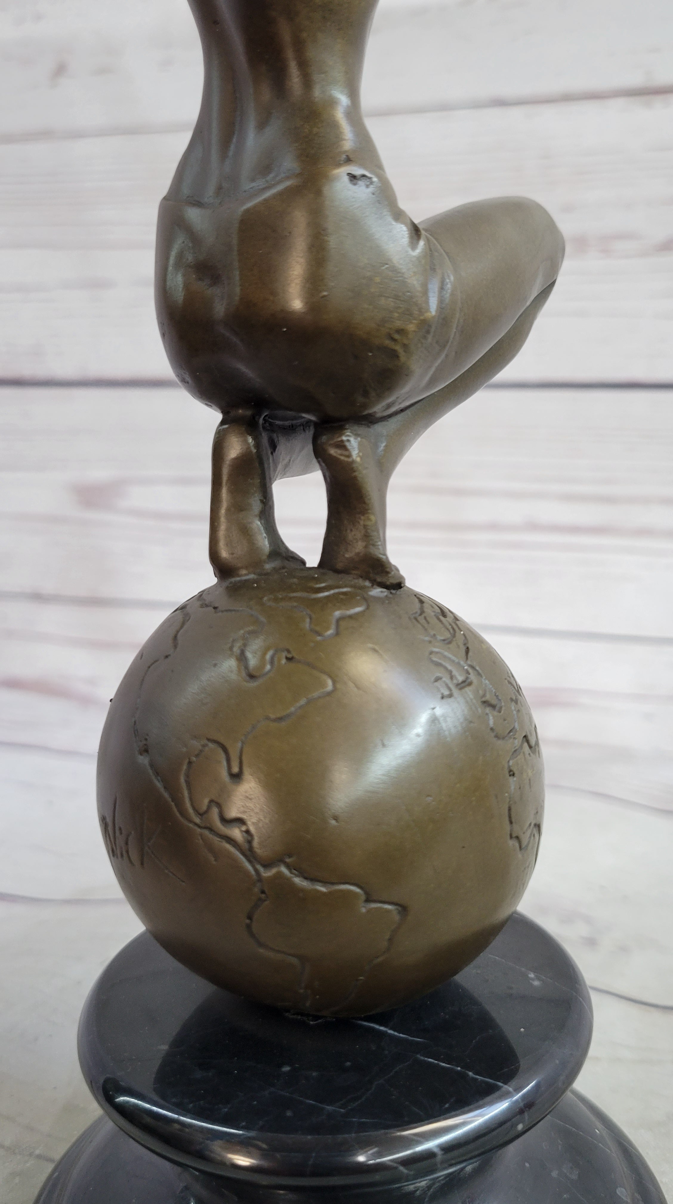 Gaia Earth Mother Nude Female Figure Girl Standing World Globe Bronze Sculpture