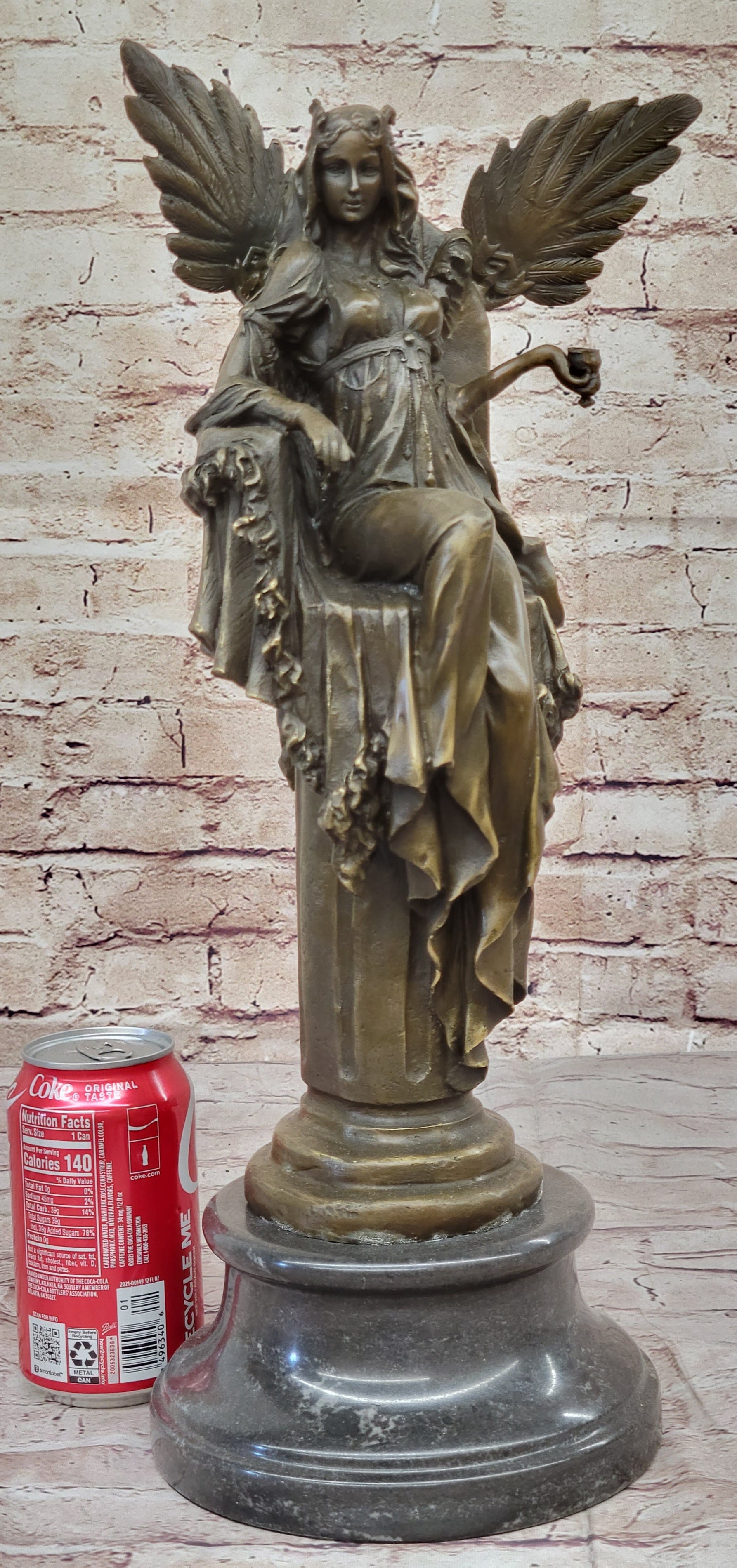 Winged Goddess Angel Queen on Throne - Bronze Art Sculpture