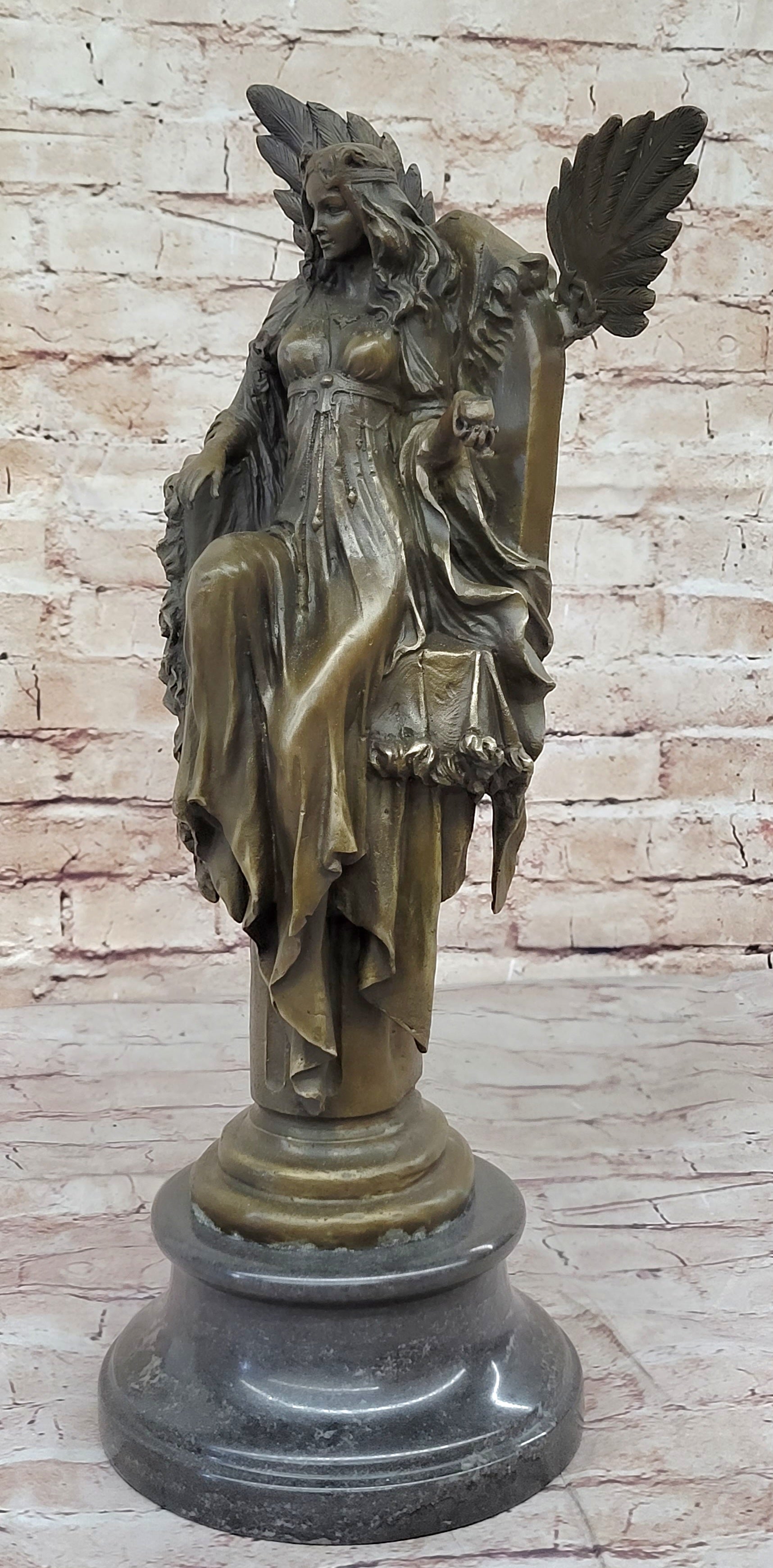 Winged Goddess Angel Queen on Throne - Bronze Art Sculpture