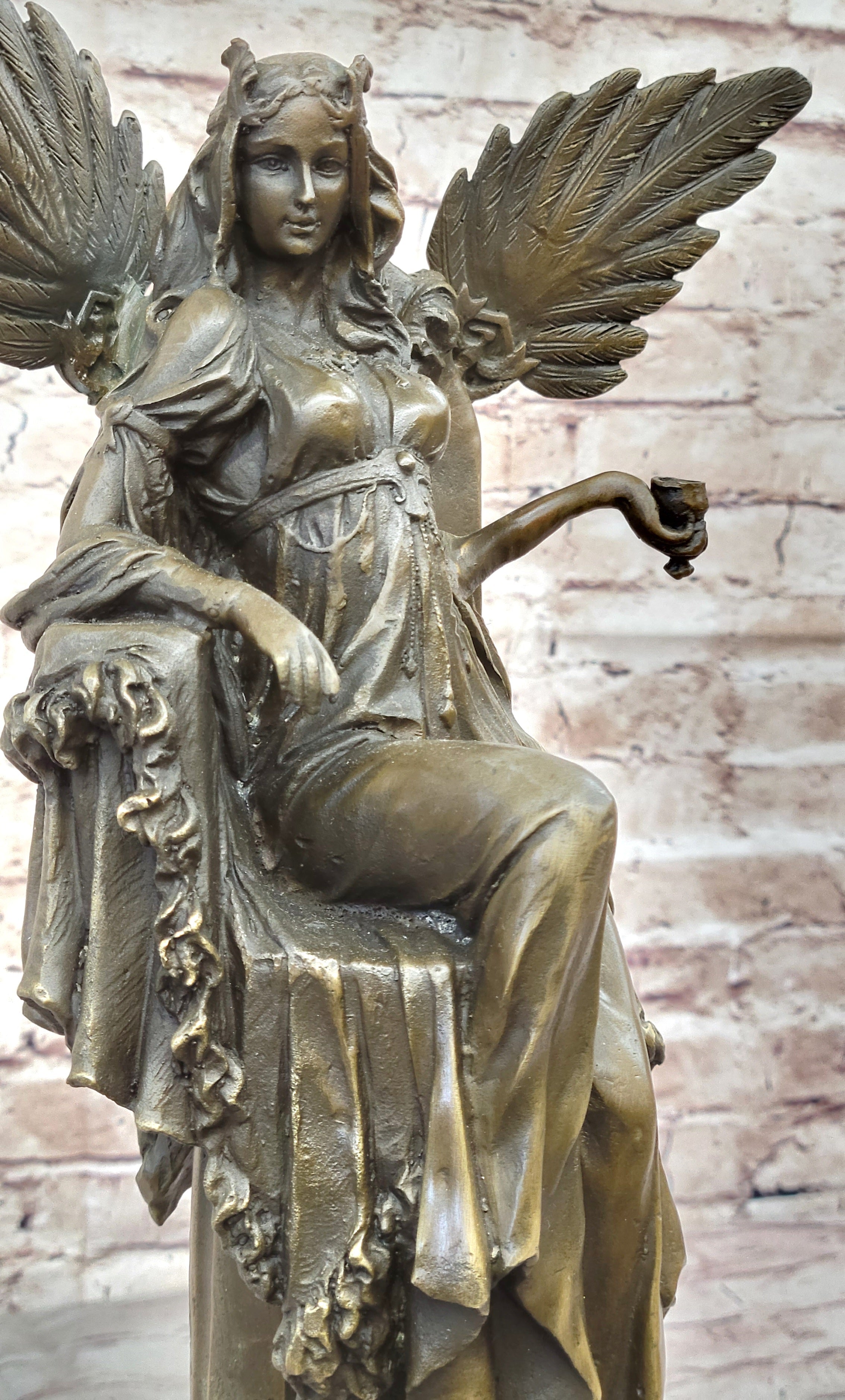 Winged Goddess Angel Queen on Throne - Bronze Art Sculpture