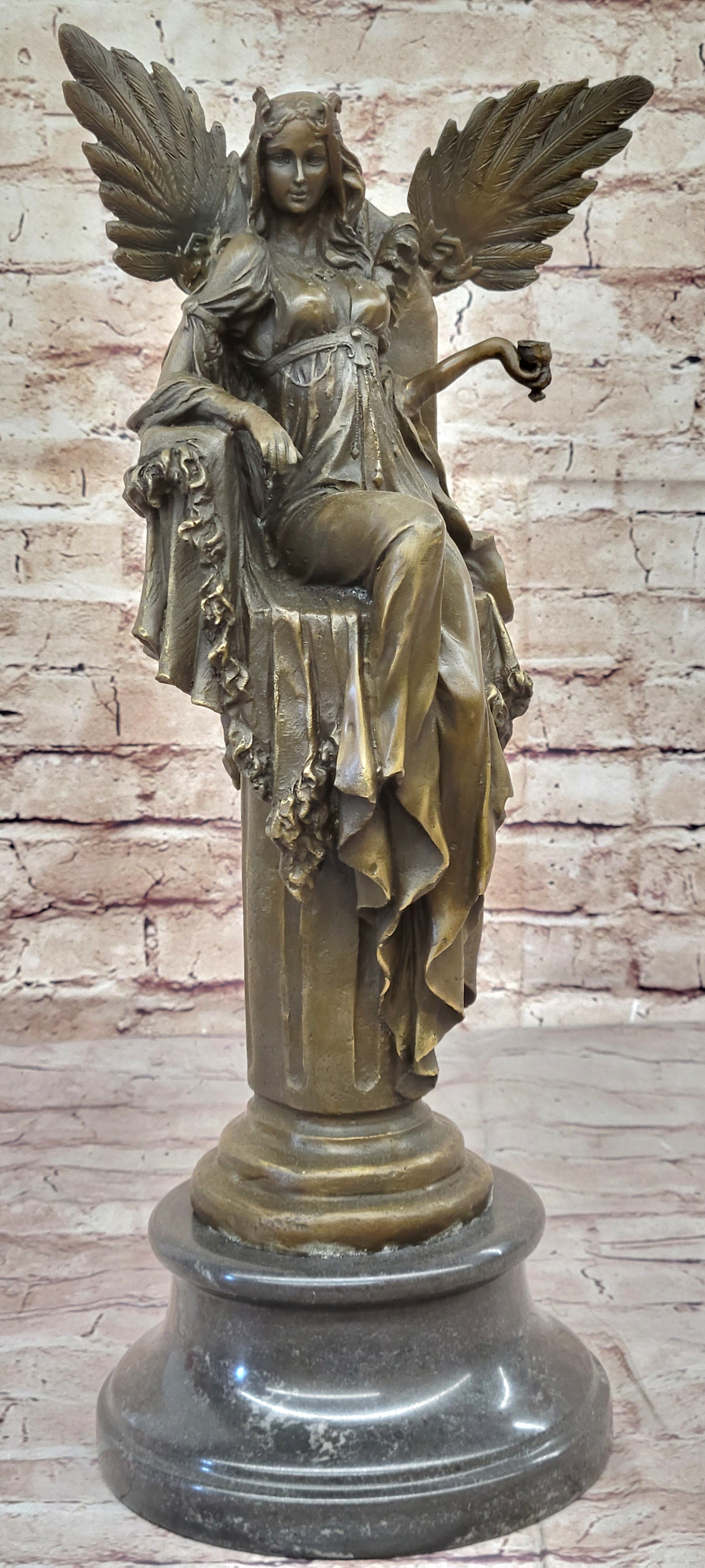 Winged Goddess Angel Queen on Throne - Bronze Art Sculpture