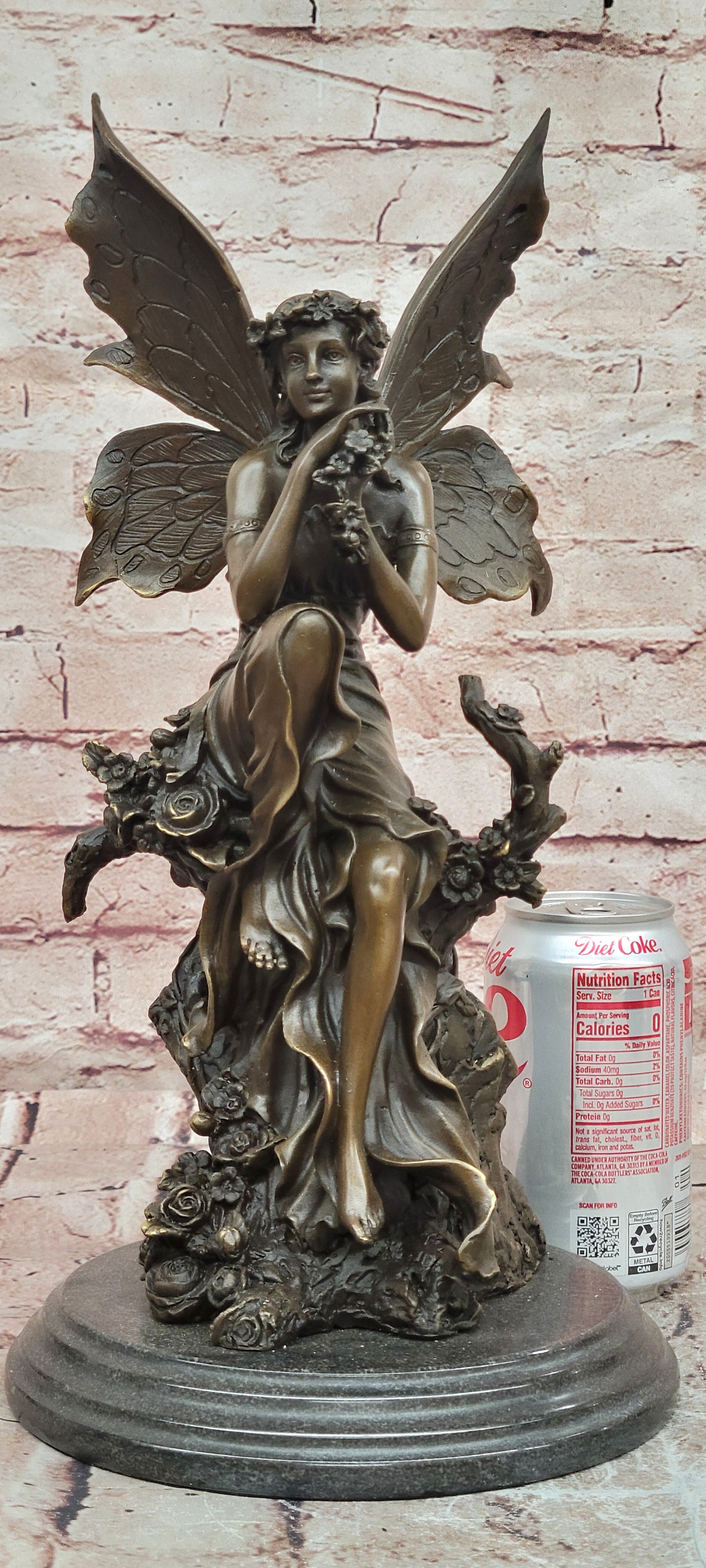 Signed Original Cesaro a Wood Nymph Fairy with Wings Bronze Sculpture Statue