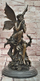 Signed Original Cesaro a Wood Nymph Fairy with Wings Bronze Sculpture Statue