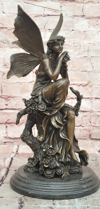 Signed Original Cesaro a Wood Nymph Fairy with Wings Bronze Sculpture Statue