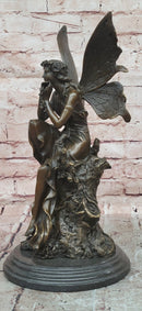 Signed Original Cesaro a Wood Nymph Fairy with Wings Bronze Sculpture Statue