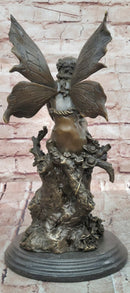 Signed Original Cesaro a Wood Nymph Fairy with Wings Bronze Sculpture Statue