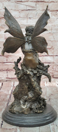 Signed Original Cesaro a Wood Nymph Fairy with Wings Bronze Sculpture Statue
