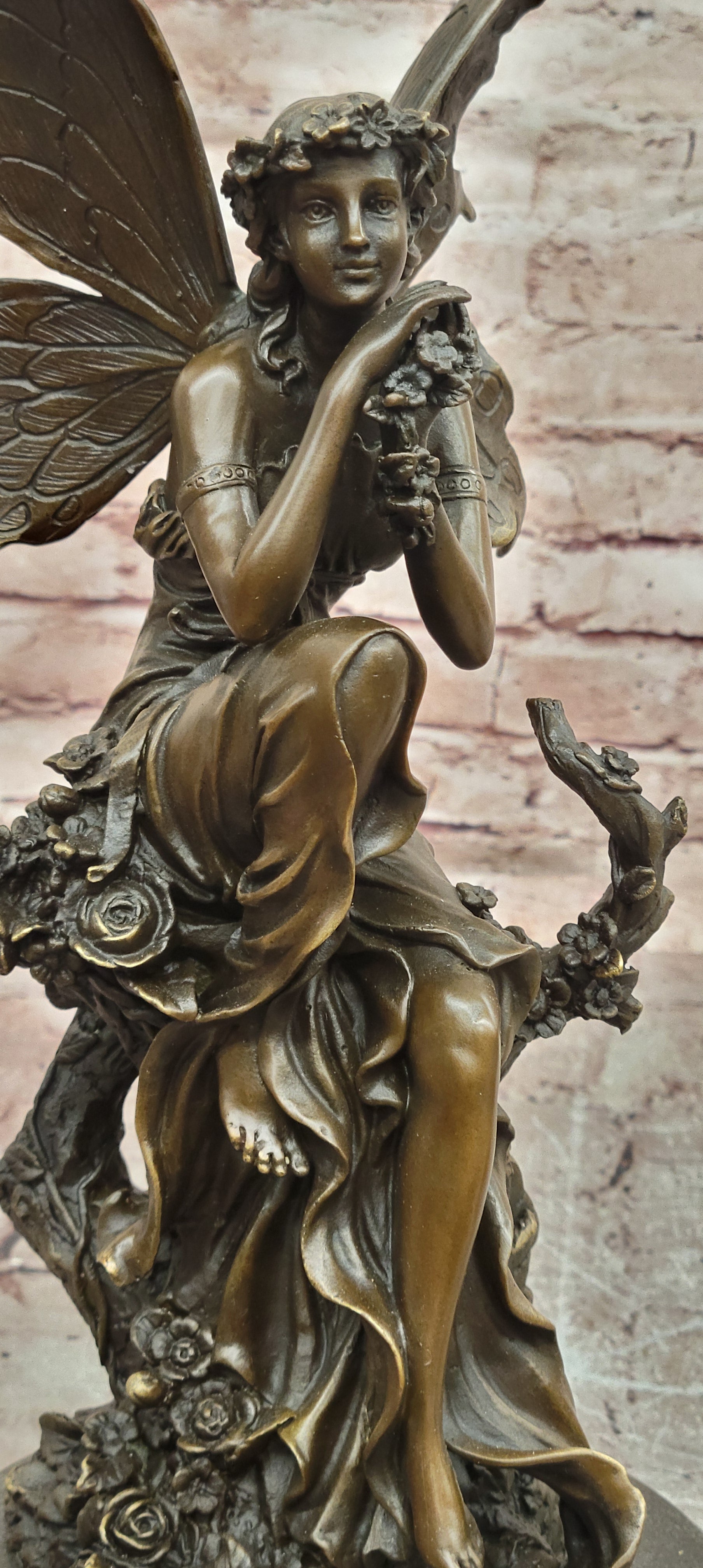 Signed Original Cesaro a Wood Nymph Fairy with Wings Bronze Sculpture Statue