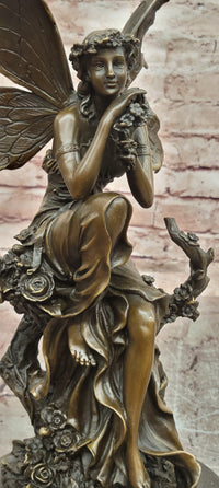 Signed Original Cesaro a Wood Nymph Fairy with Wings Bronze Sculpture Statue