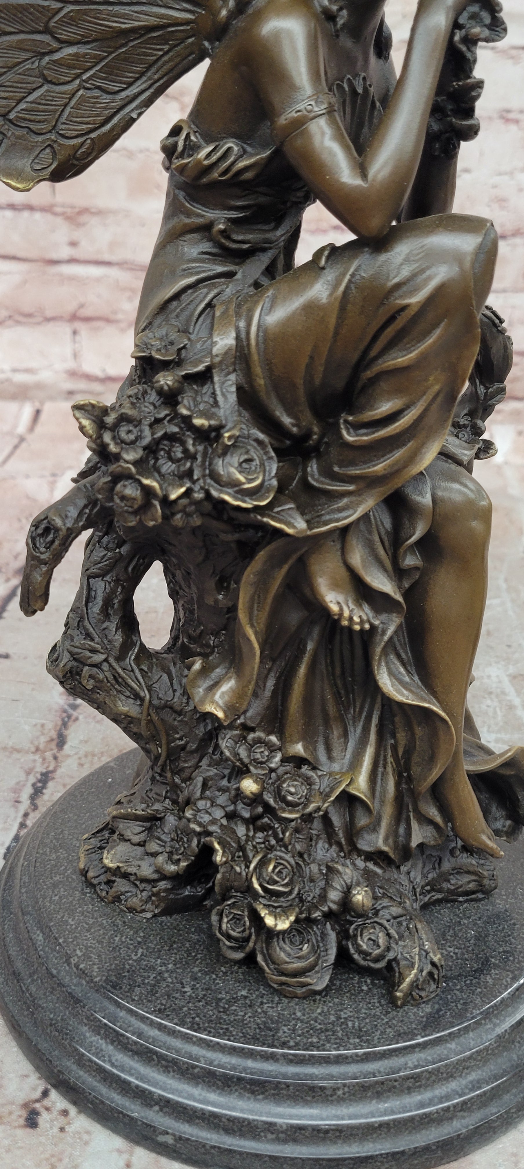 Signed Original Cesaro a Wood Nymph Fairy with Wings Bronze Sculpture Statue