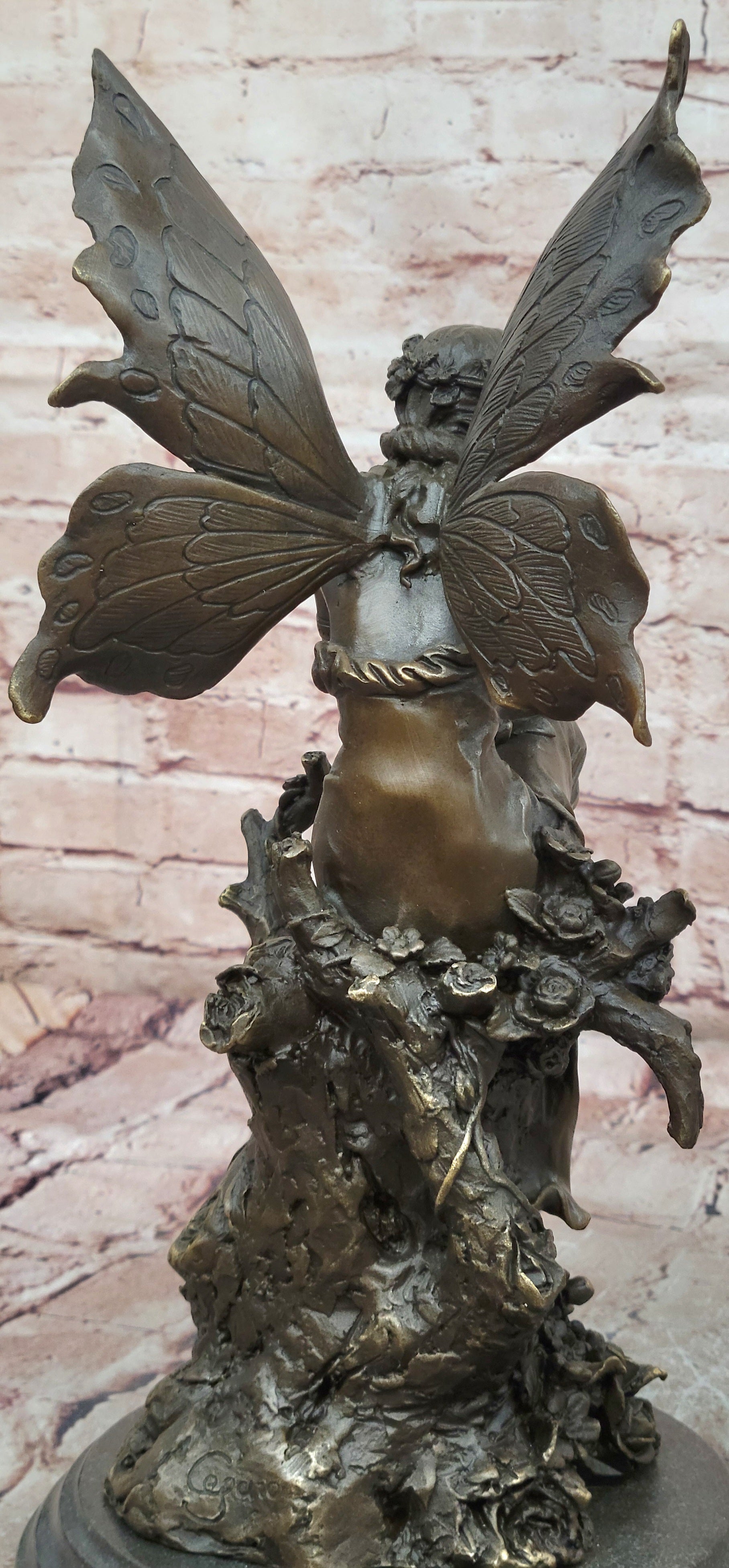 Signed Original Cesaro a Wood Nymph Fairy with Wings Bronze Sculpture Statue