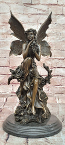 Signed Original Cesaro a Wood Nymph Fairy with Wings Bronze Sculpture Statue