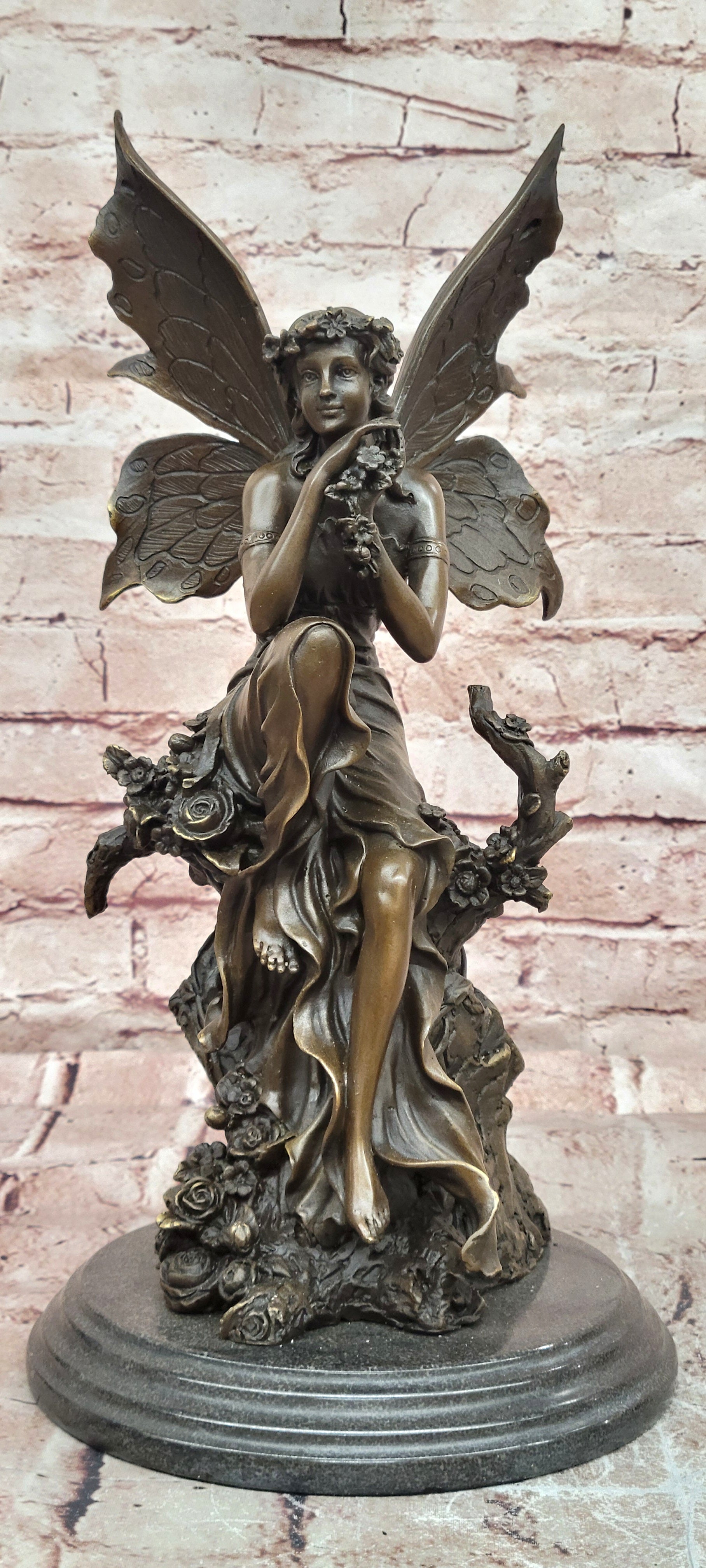 Signed Original Cesaro a Wood Nymph Fairy with Wings Bronze Sculpture Statue