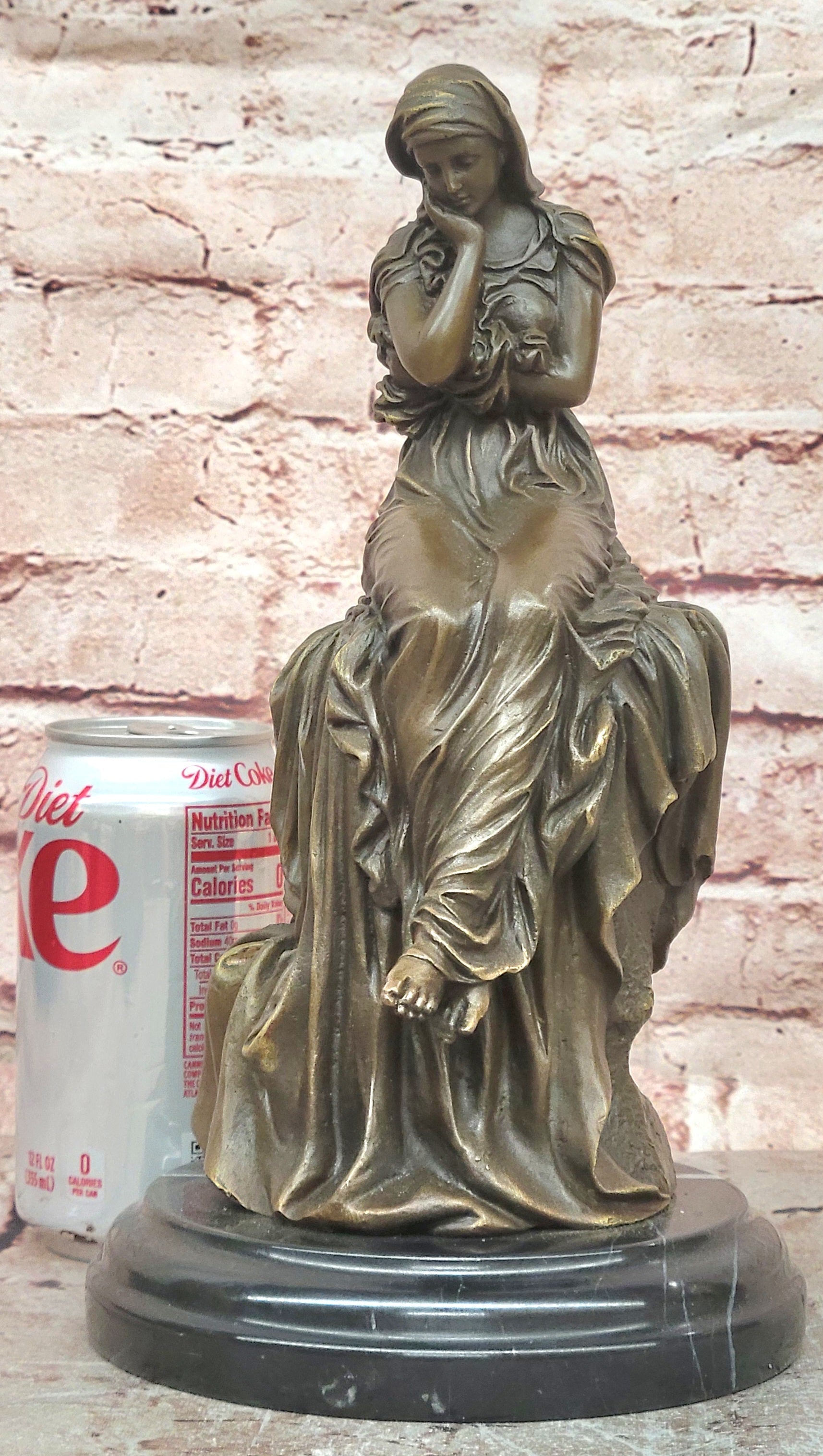Signed Original Mario Nick Bronze Statue of a Seated Woman in a Long Dress