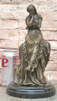 Signed Original Mario Nick Bronze Statue of a Seated Woman in a Long Dress