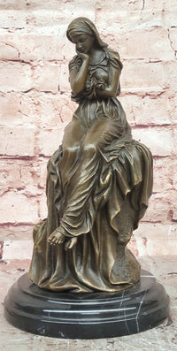 Signed Original Mario Nick Bronze Statue of a Seated Woman in a Long Dress