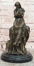 Signed Original Mario Nick Bronze Statue of a Seated Woman in a Long Dress