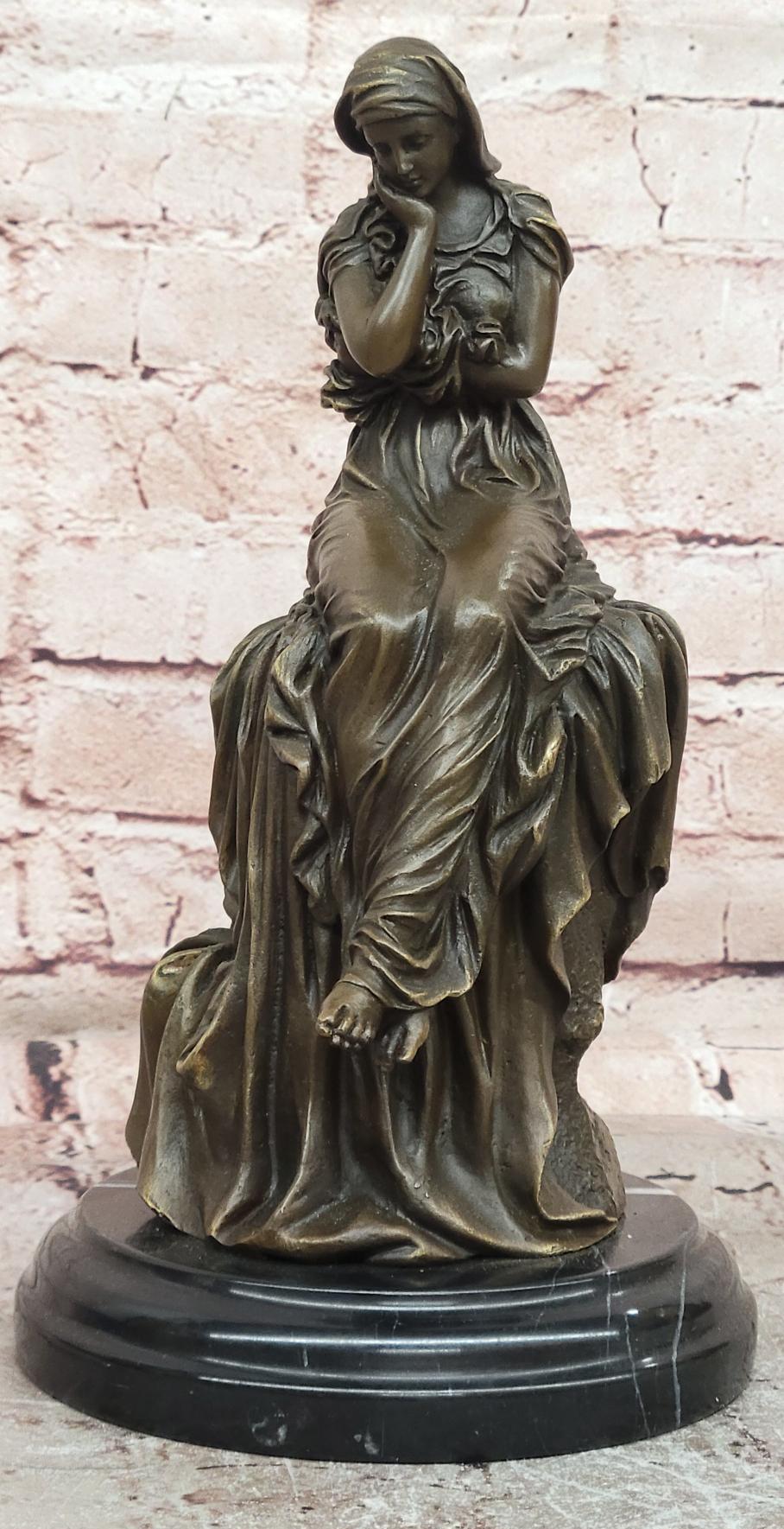 Signed Original Mario Nick Bronze Statue of a Seated Woman in a Long Dress