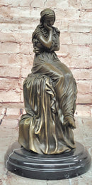 Signed Original Mario Nick Bronze Statue of a Seated Woman in a Long Dress