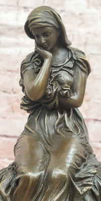 Signed Original Mario Nick Bronze Statue of a Seated Woman in a Long Dress