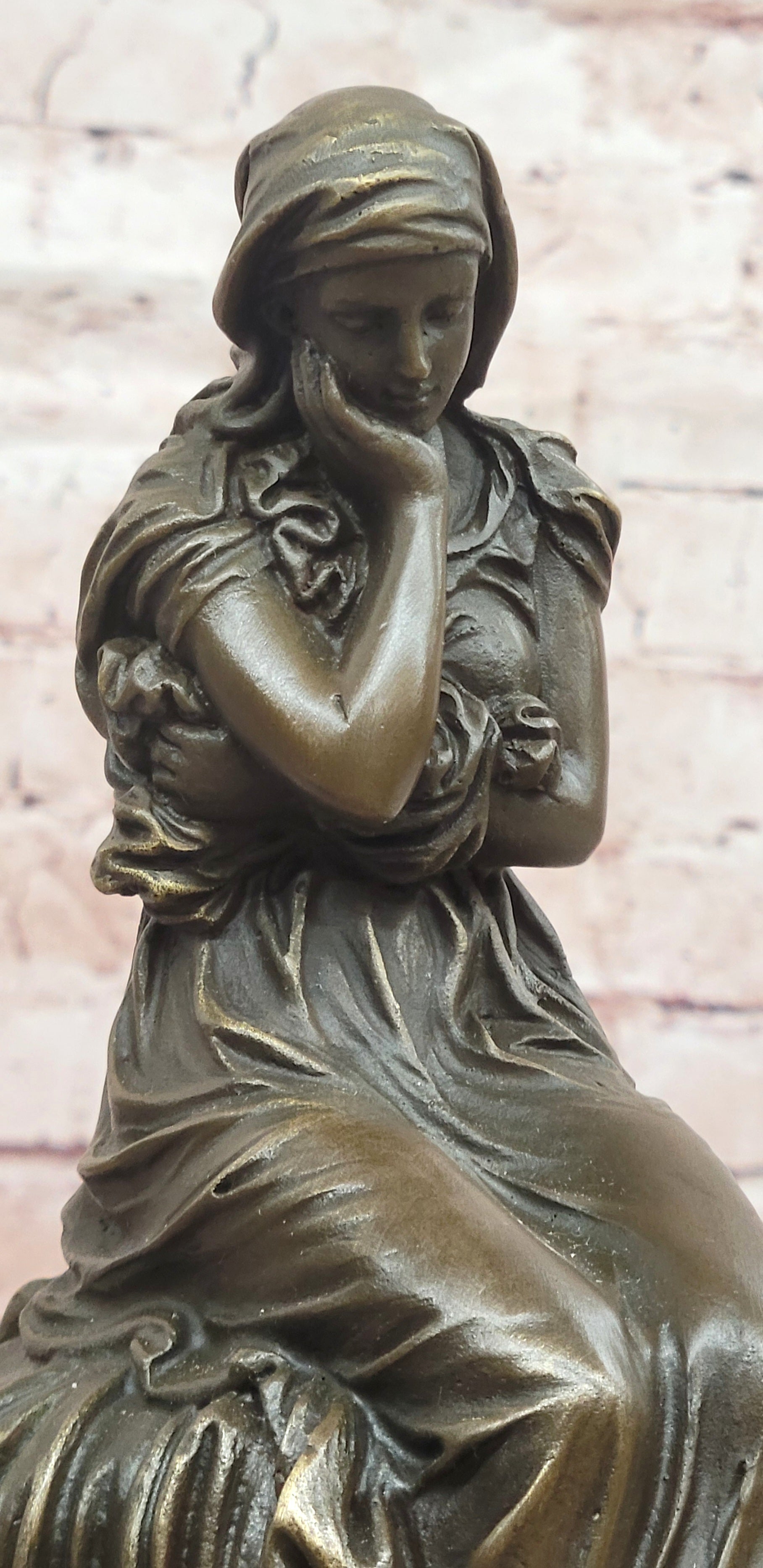 Signed Original Mario Nick Bronze Statue of a Seated Woman in a Long Dress