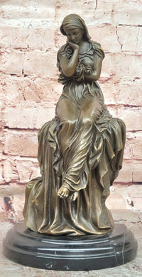 Signed Original Mario Nick Bronze Statue of a Seated Woman in a Long Dress