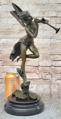 Trumpeting Winged Angel Fairy Garden Bronze Sculpture 15" x 10"