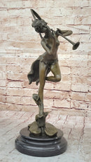 Trumpeting Winged Angel Fairy Garden Bronze Sculpture 15" x 10"