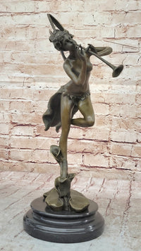 Trumpeting Winged Angel Fairy Garden Bronze Sculpture 15" x 10"