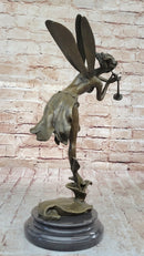 Trumpeting Winged Angel Fairy Garden Bronze Sculpture 15" x 10"
