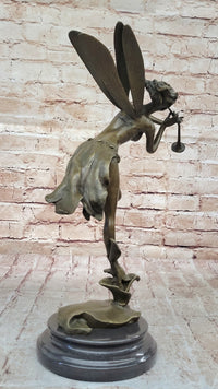 Trumpeting Winged Angel Fairy Garden Bronze Sculpture 15" x 10"