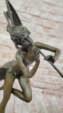 Trumpeting Winged Angel Fairy Garden Bronze Sculpture 15" x 10"