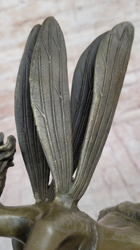 Trumpeting Winged Angel Fairy Garden Bronze Sculpture 15" x 10"