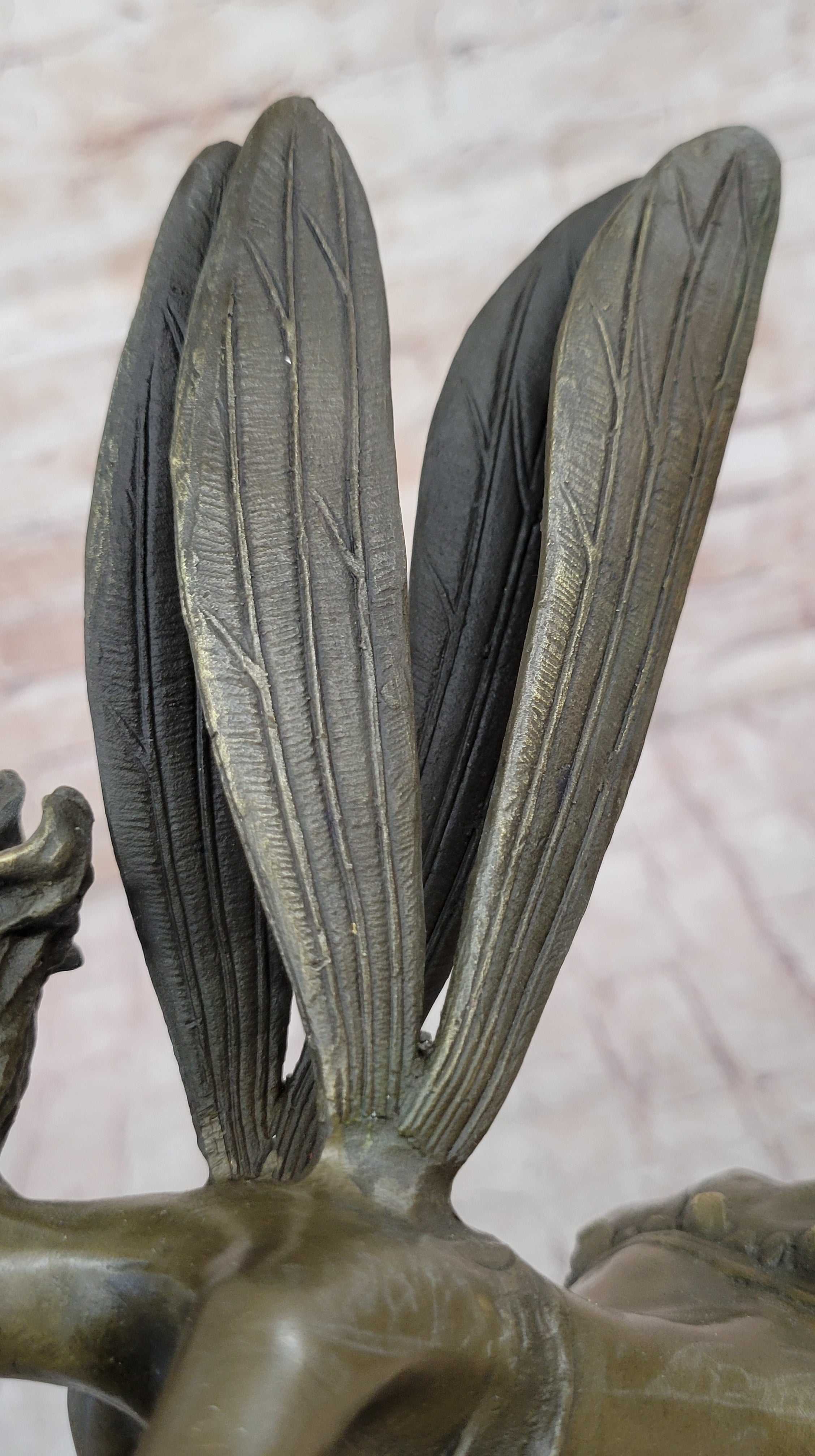 Trumpeting Winged Angel Fairy Garden Bronze Sculpture 15" x 10"